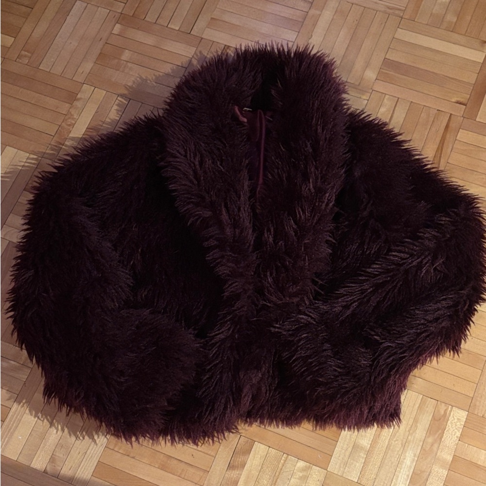 Plush Faux Fur Jacket - burgundy